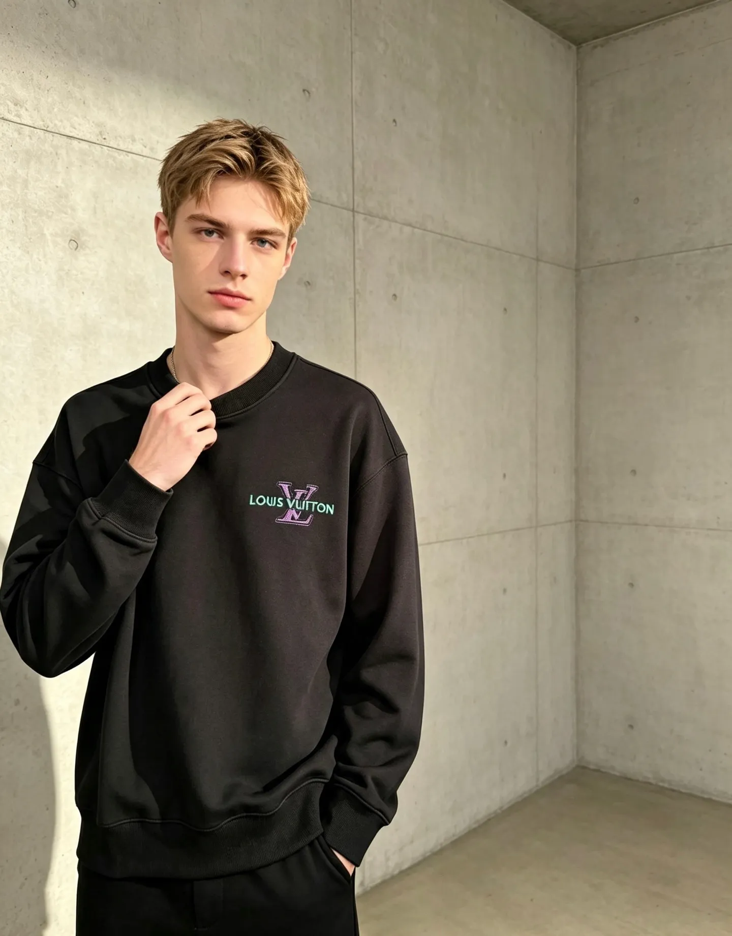 Louis Vuitton/Louis Vuitton presbyopic letter embroidered round neck sweatshirt